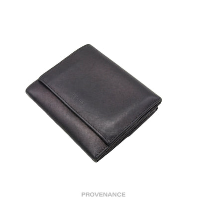 🔴 Prada Trifold Wallet - Black Saffiano Leather