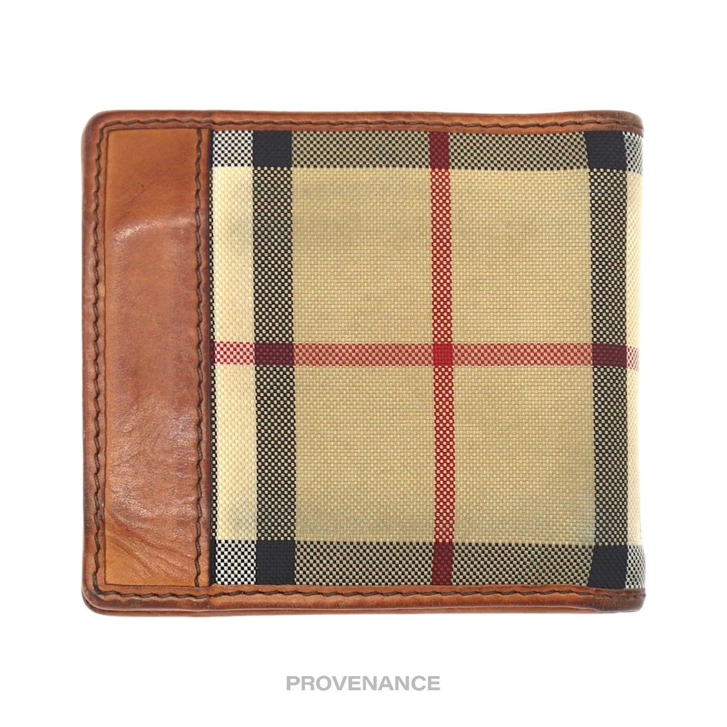 🔴 Burberry Nova Check Canvas Bifold Wallet - Brown Leather