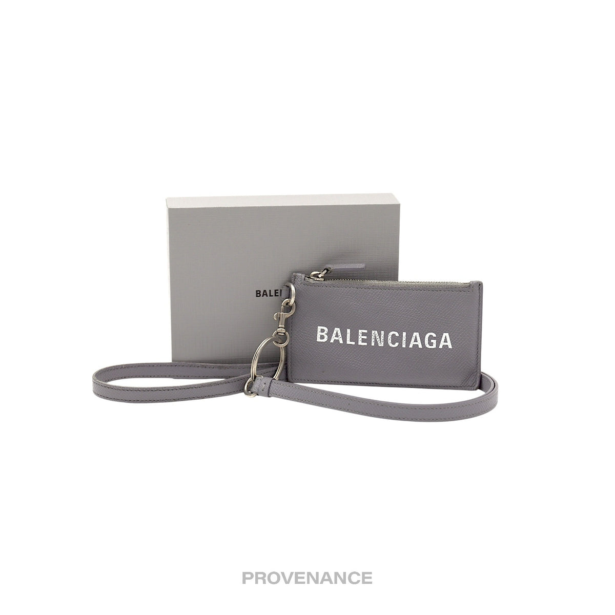 🔴 Balenciaga Logo Neck Lanyard Zip Card Wallet - Gray