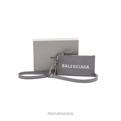 🔴 Balenciaga Logo Neck Lanyard Zip Card Wallet - Gray