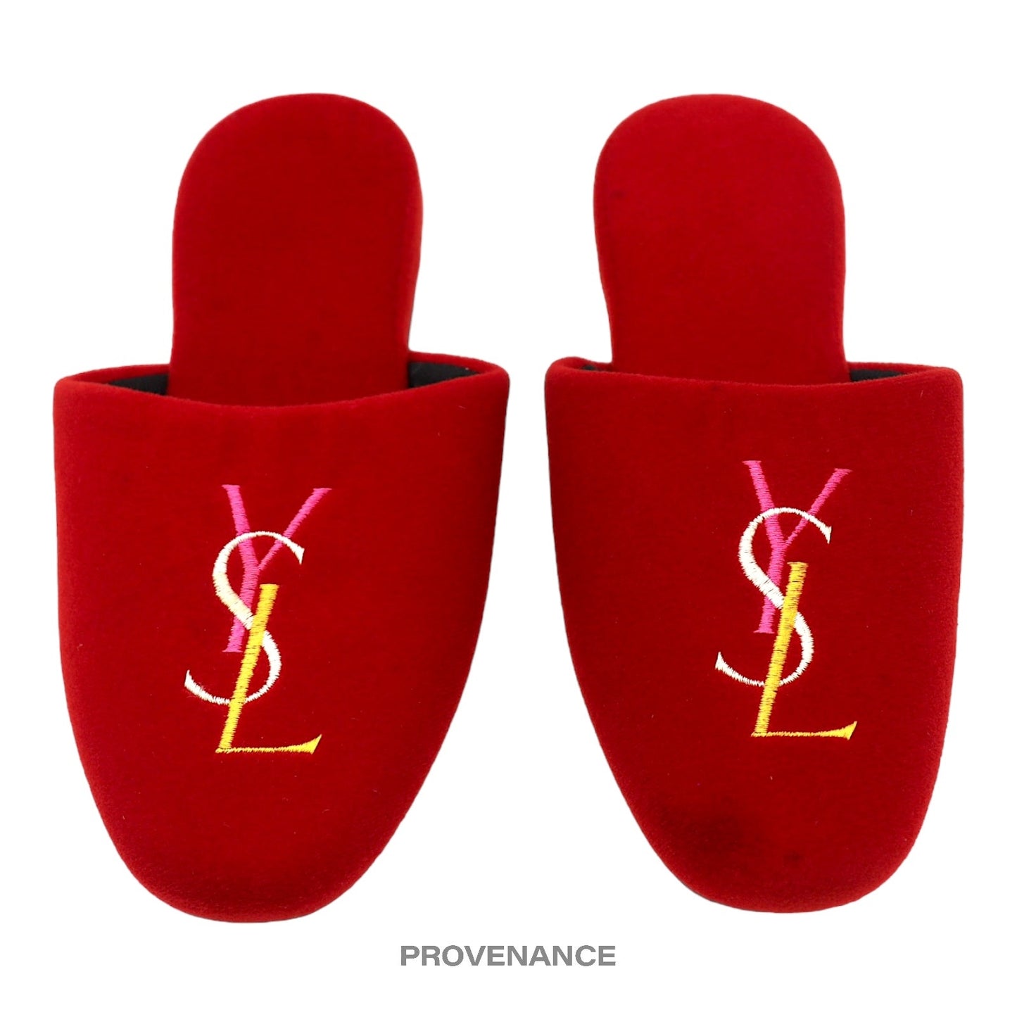 🔴 Yves Saint Laurent YSL Logo Slipper - Red Velour