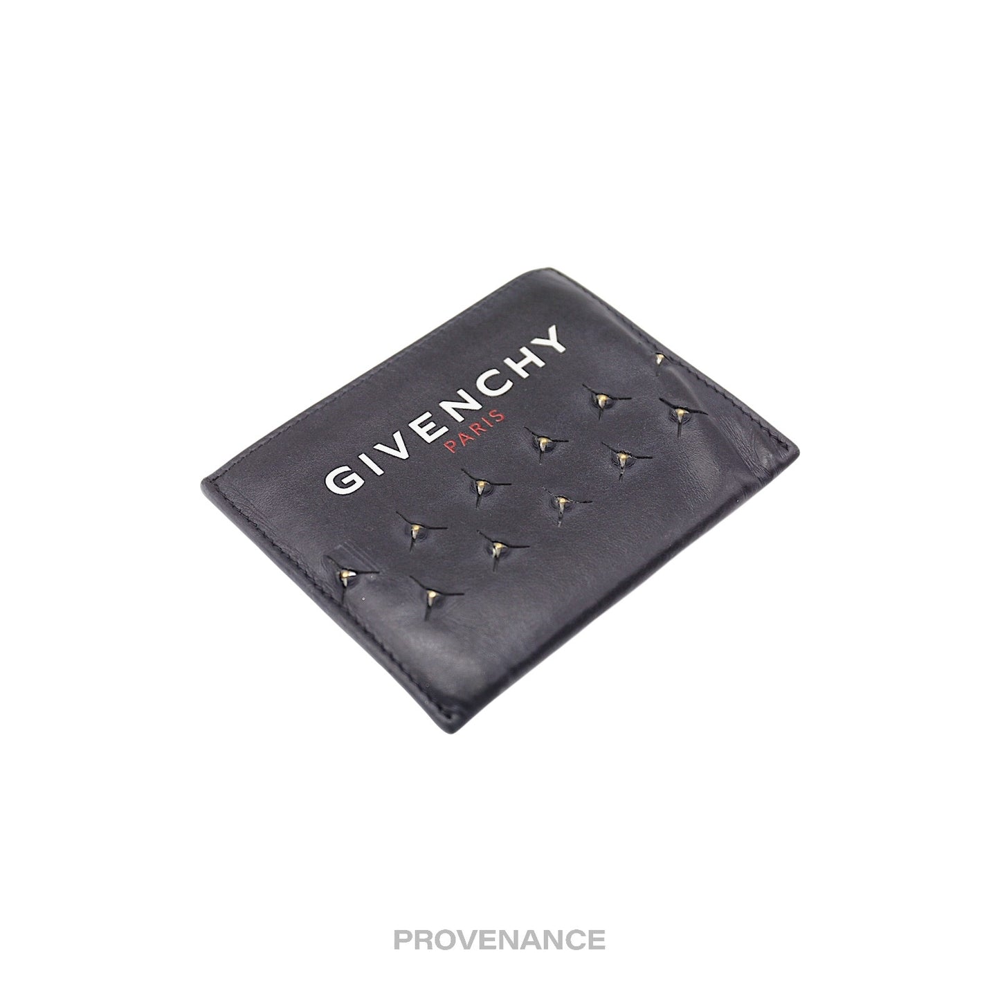 🔴 Givenchy Logo Card Wallet - Black Leather Metal Studs