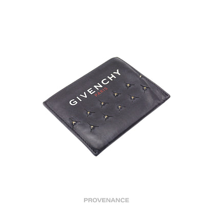 🔴 Givenchy Logo Card Wallet - Black Leather Metal Studs