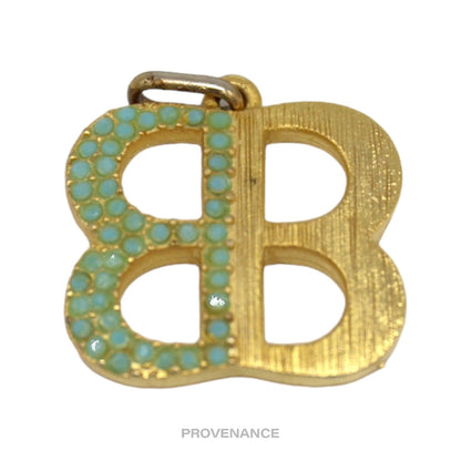 🔴 Balenciaga BB Logo Pendant - Gold Jade Pave