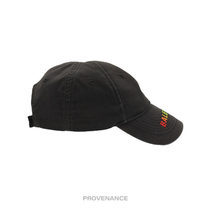 🔴 Balenciaga Embroidered Rainbow Logo Cap - Washed Black
