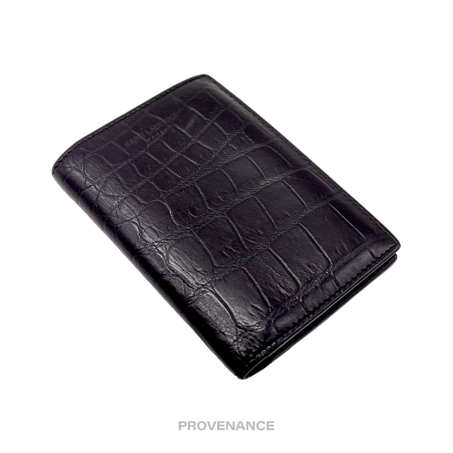 🔴 Saint Laurent Paris SLP Pocket Card Wallet - Black Croc