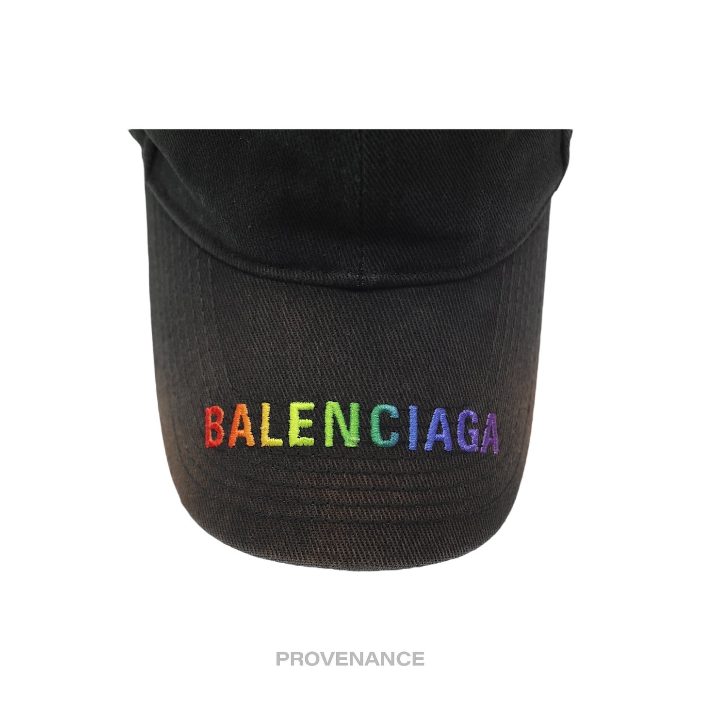 🔴 Balenciaga Embroidered Rainbow Logo Cap - Washed Black