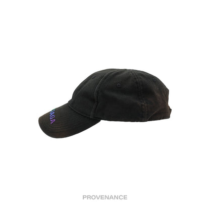 🔴 Balenciaga Embroidered Rainbow Logo Cap - Washed Black