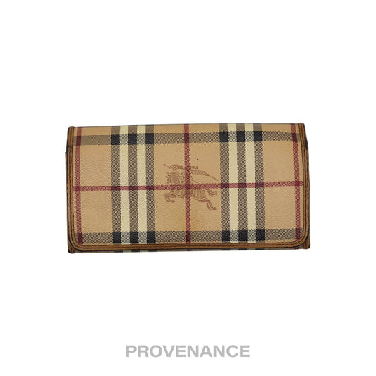 🔴 Burberry Long Snap Wallet - Haymarket Check Brown
