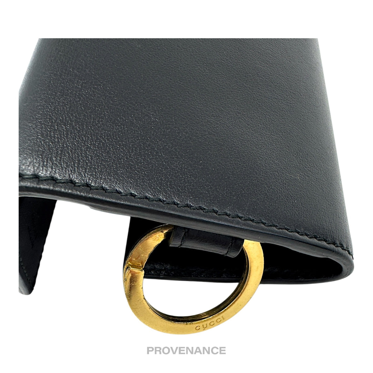 🔴 Gucci GG Vintage Logo 6 Key Holder - Black Leather Gold