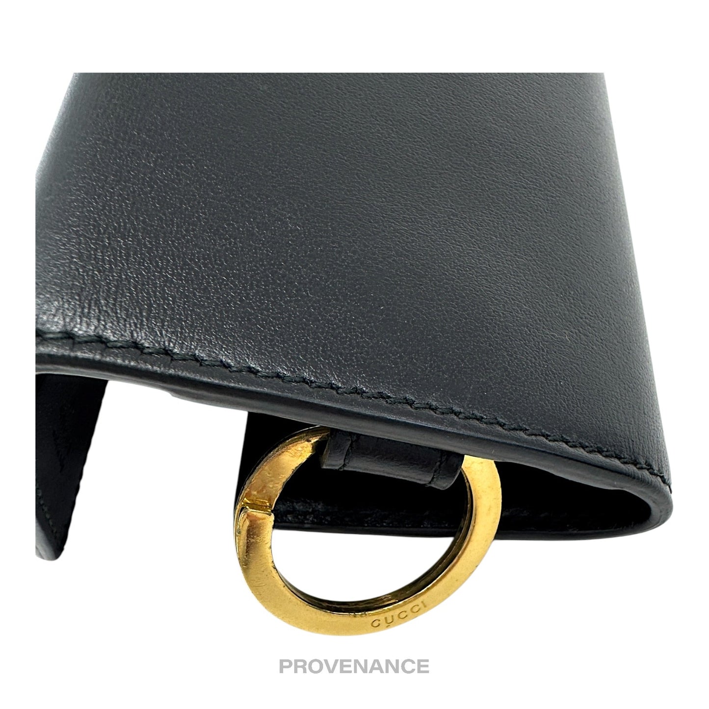 🔴 Gucci GG Vintage Logo 6 Key Holder - Black Leather Gold