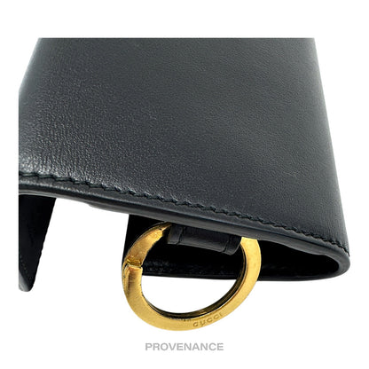 🔴 Gucci GG Vintage Logo 6 Key Holder - Black Leather Gold