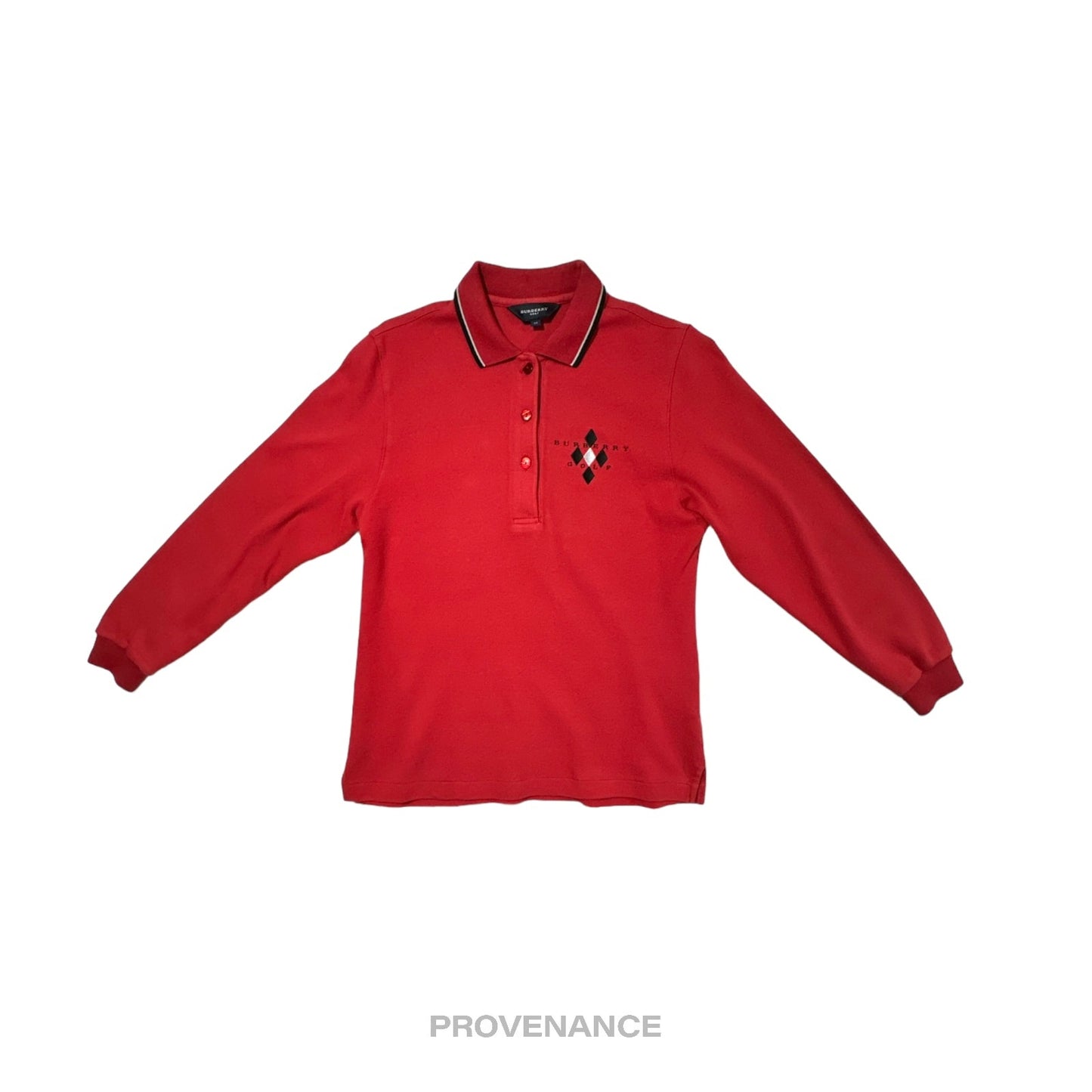 🔴 Burberry Golf Long Sleeve Polo Shirt - Red M