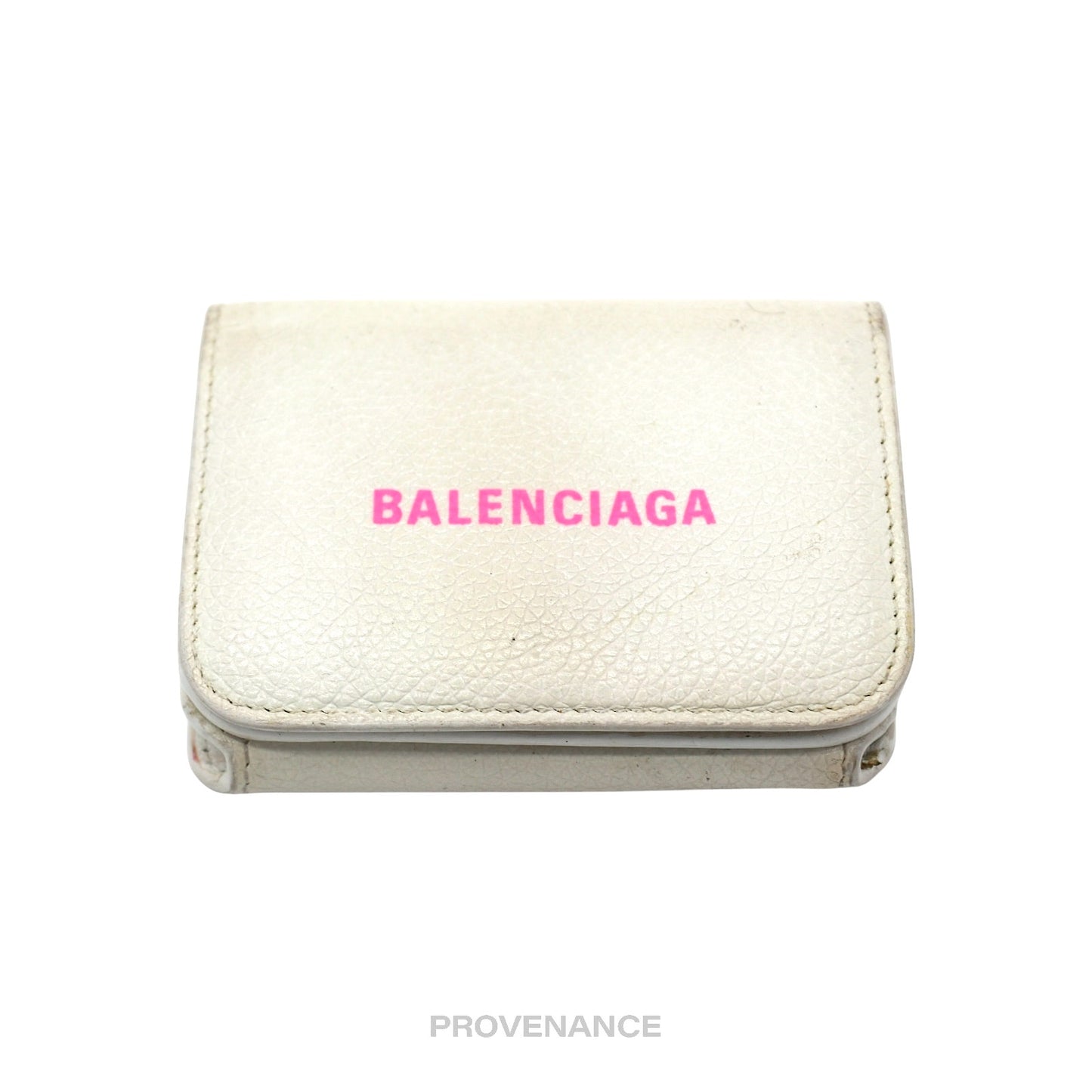 🔴 Balenciaga Logo Trifold Wallet - White Leather Pink