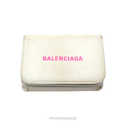 🔴 Balenciaga Logo Trifold Wallet - White Leather Pink