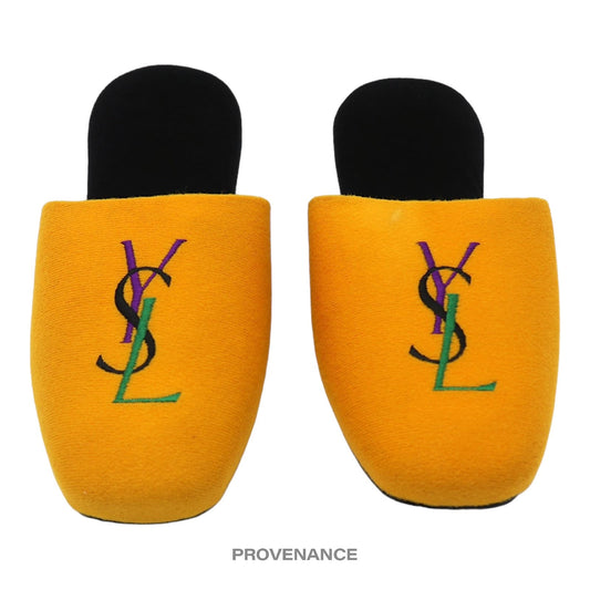 🔴 Yves Saint Laurent YSL Logo Slipper - Yellow Velour