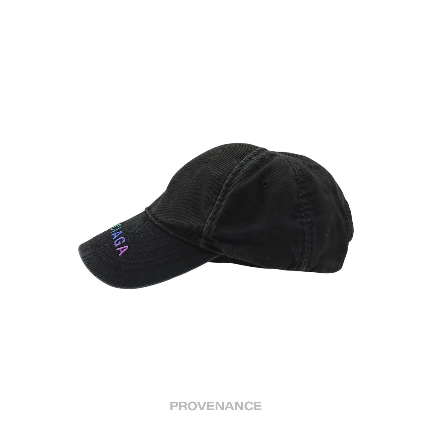 🔴 Balenciaga Embroidered Rainbow Logo Cap - Washed Black