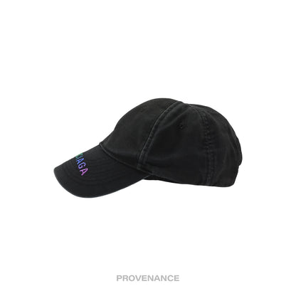 🔴 Balenciaga Embroidered Rainbow Logo Cap - Washed Black