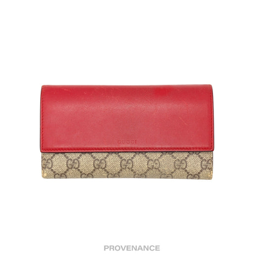 🔴 Gucci Snap Long Wallet - GG Supreme Red Pink