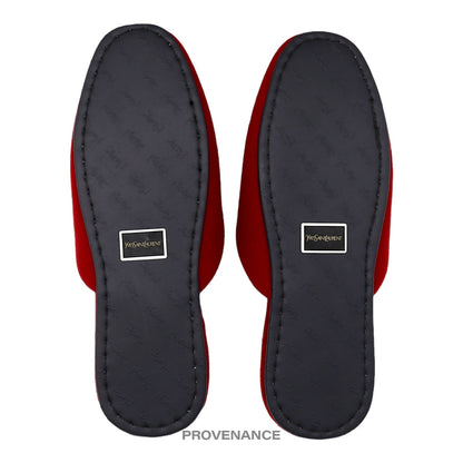 🔴 Yves Saint Laurent YSL Logo Slipper - Red Velour