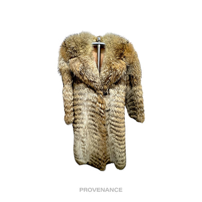 🔴 Coyote Full-Length Fur Coat - Brown Herringbone