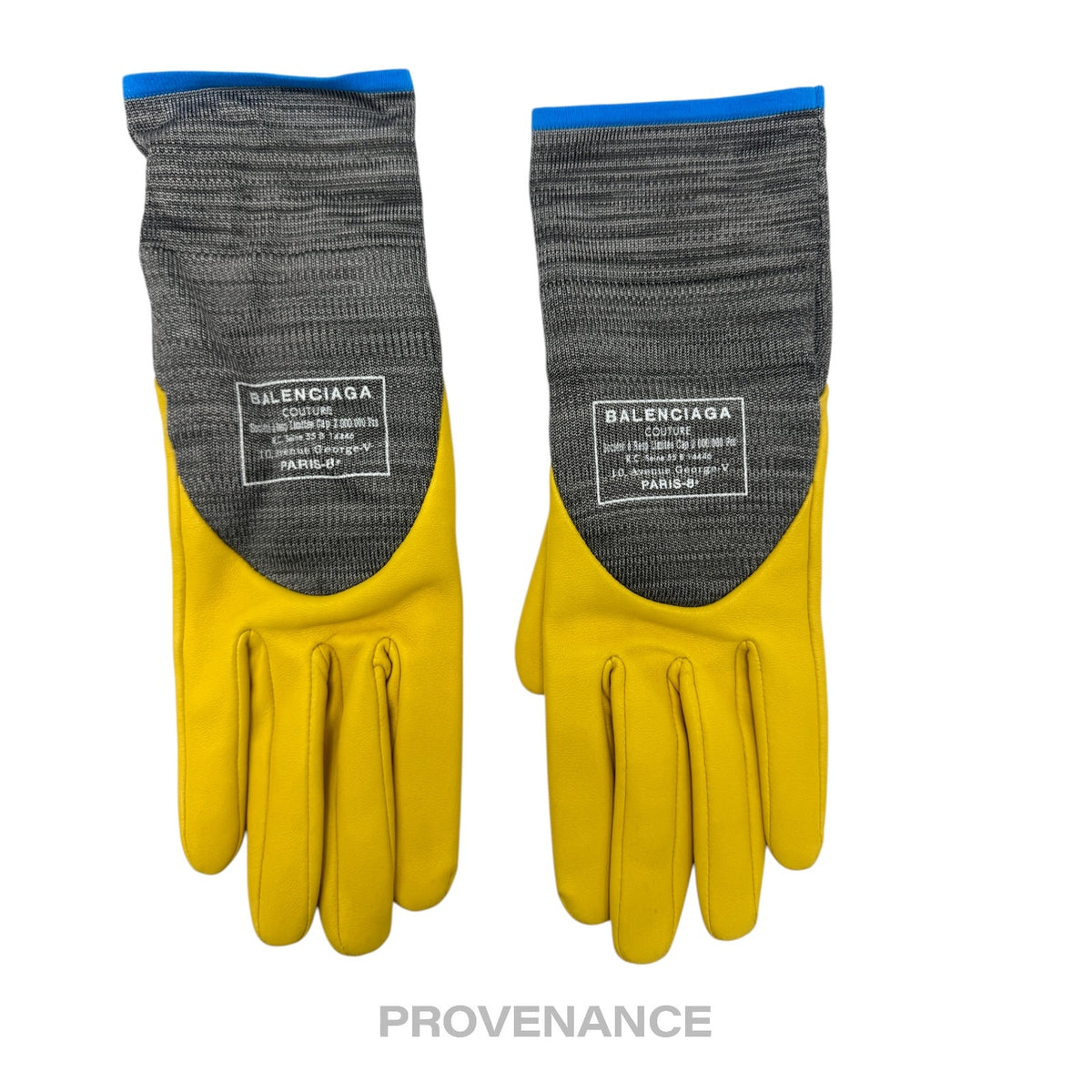🔴 Balenciaga Couture Gardening Gloves - Yellow Gray Blue