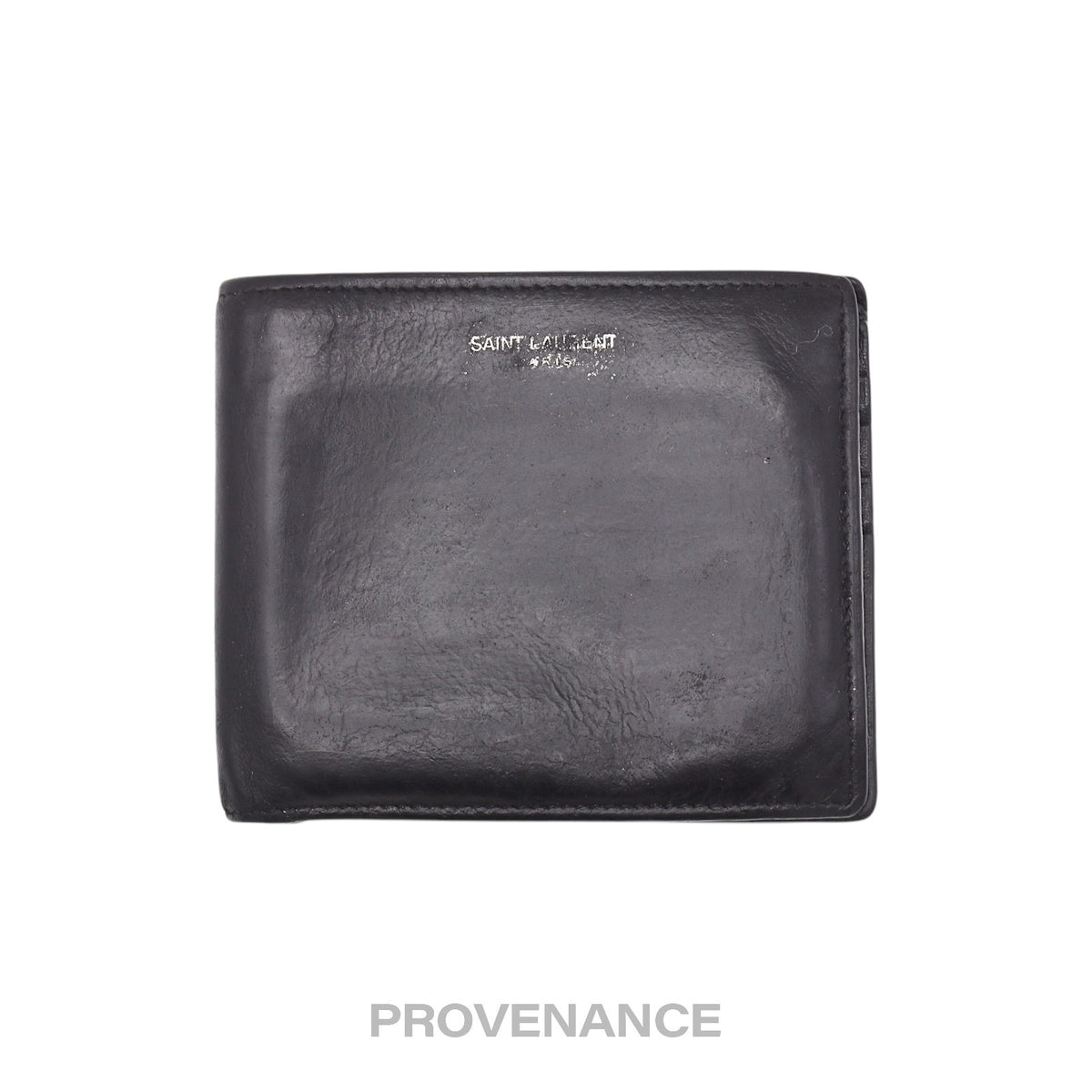 🔴 Saint Laurent Paris SLP Logo Bifold Wallet - Black