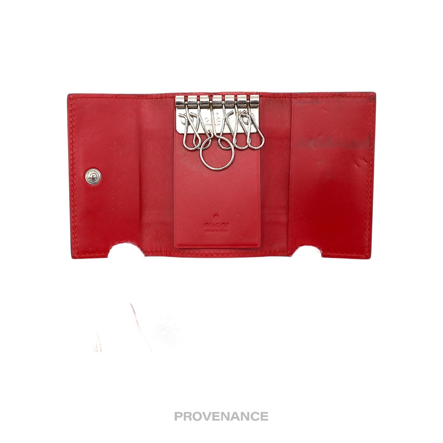 🔴 Gucci GG Web 6 Key Holder - Red Guccissima Leather