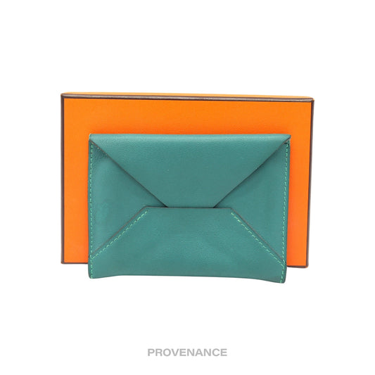 🔴 Hermes Envelope PM Card Case - Teal Swift Leather