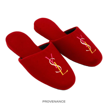 🔴 Yves Saint Laurent YSL Logo Slipper - Red Velour