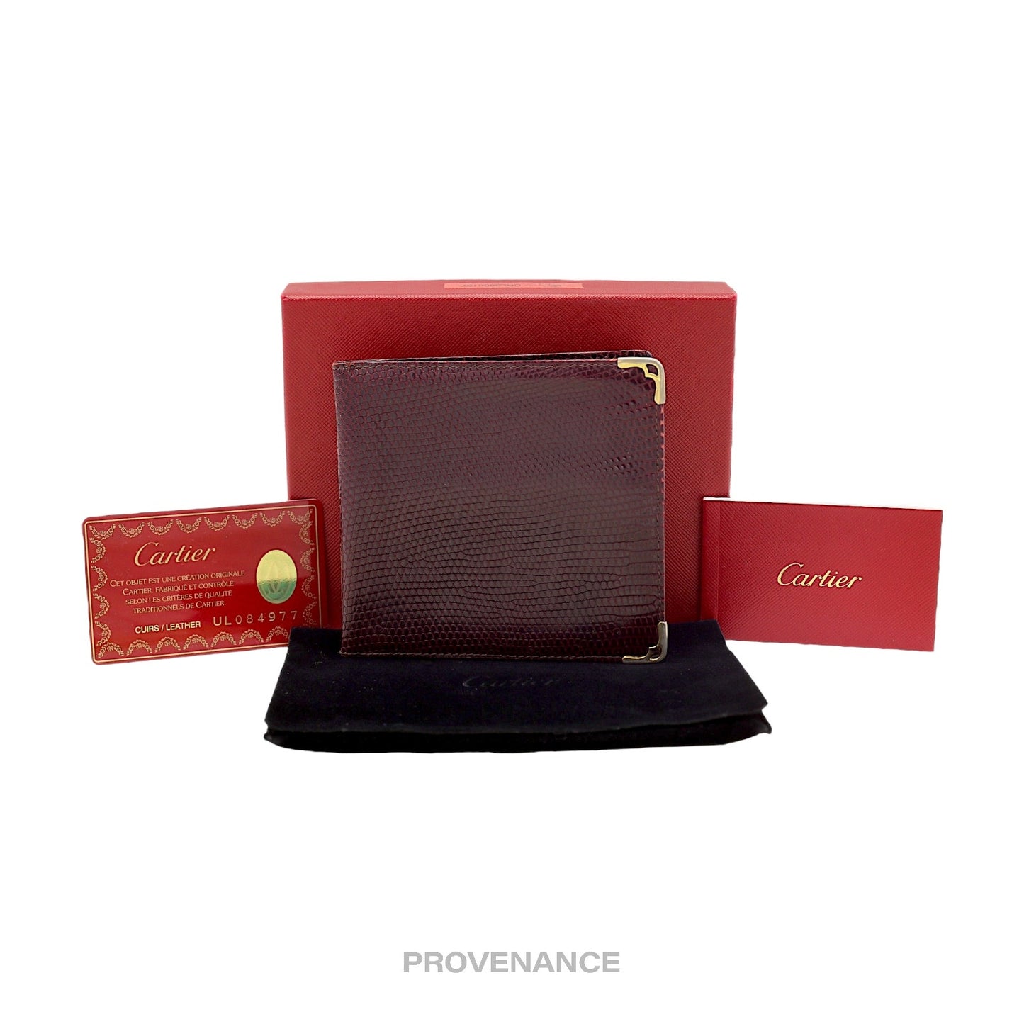 🔴 Cartier Wave Bifold Wallet - Burgundy Lizard Leather