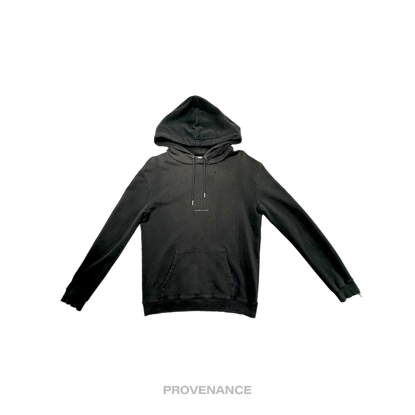 🔴 Saint Laurent Paris SLP Logo Hoodie - Distressed Black M