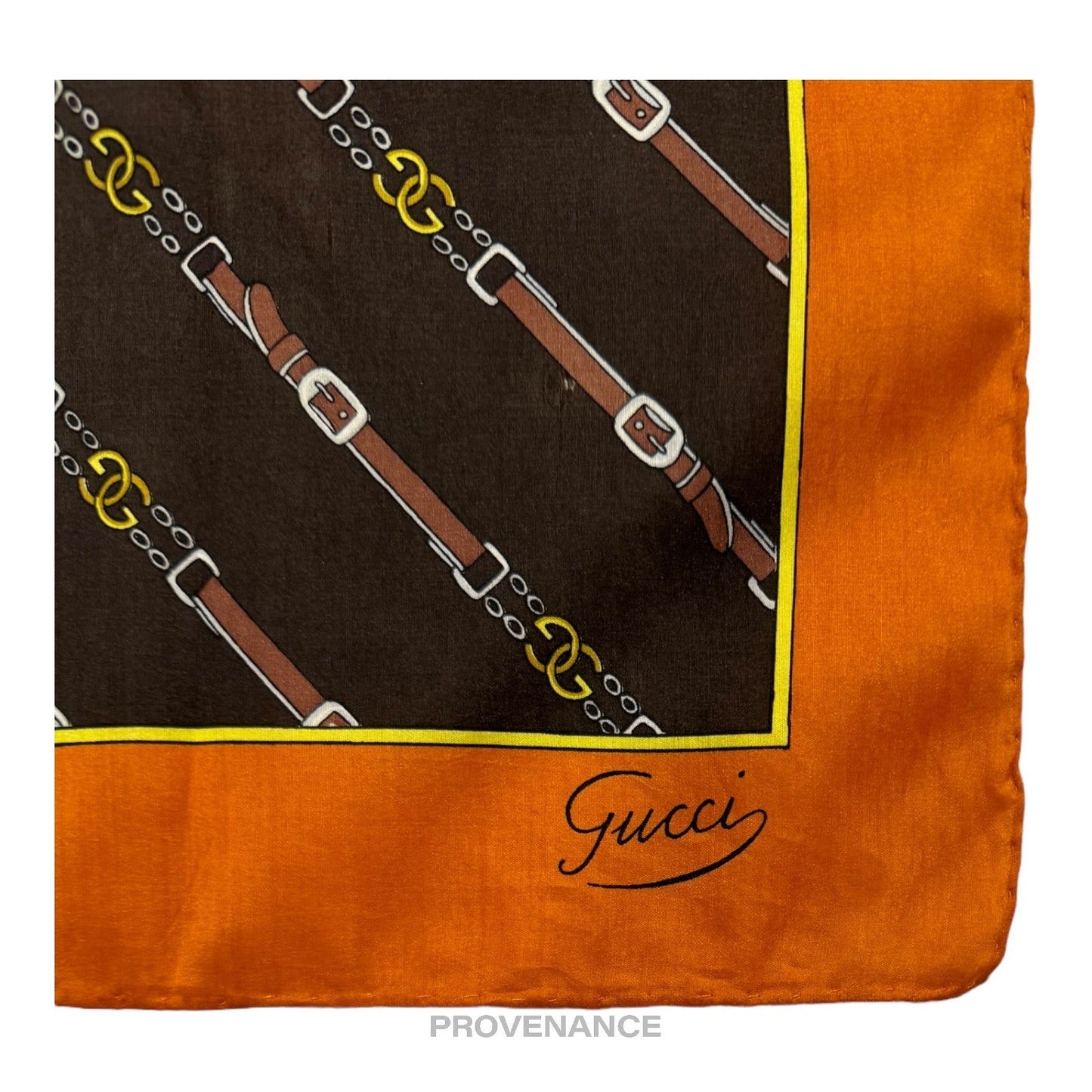 🔴 Gucci GG Logo Belt Silk Scarf 54 - Chocolate/Orange