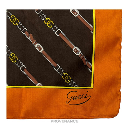 🔴 Gucci GG Logo Belt Silk Scarf 54 - Chocolate/Orange