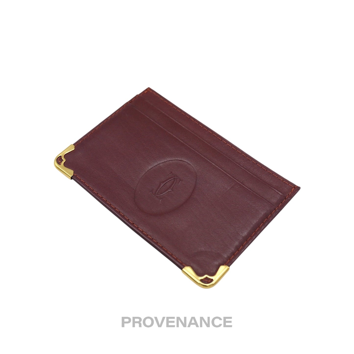 🔴 Cartier Card Holder Wallet - Burgundy Red Leather