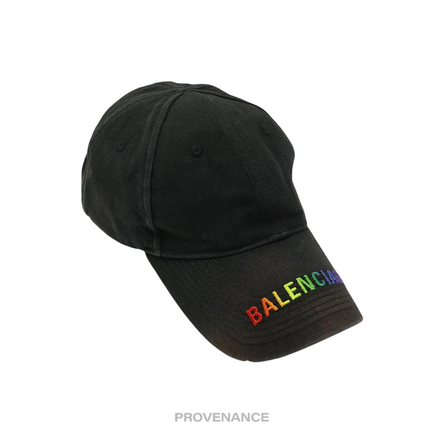 🔴 Balenciaga Embroidered Rainbow Logo Cap - Washed Black