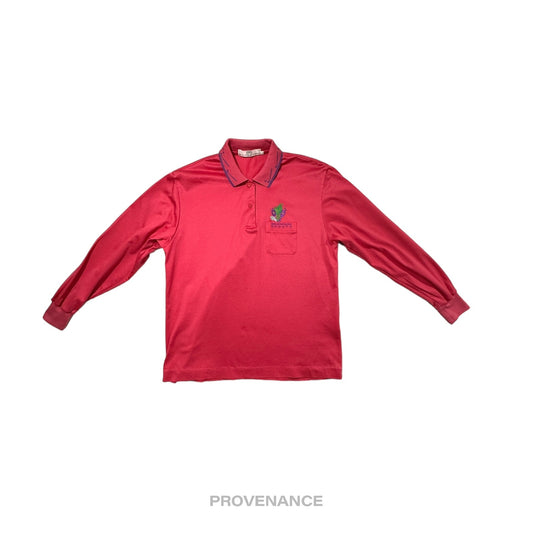 🔴 BALENCIAGA BB Embroidered Long Sleeve Polo Shirt - Red M