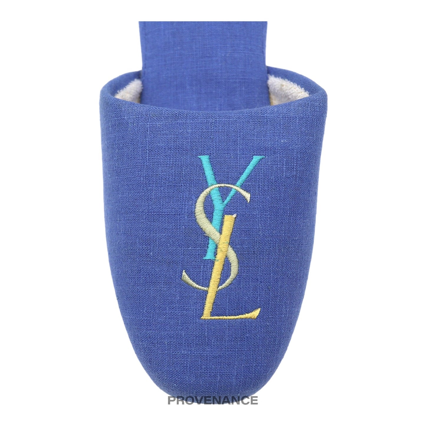 🔴 Yves Saint Laurent YSL Logo Slipper - Blue Canvas