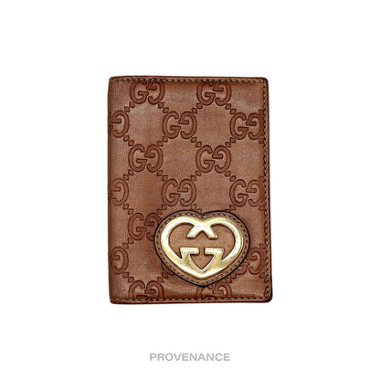 🔴 Gucci GG Heart Pocket Organizer Card Wallet - Bronze