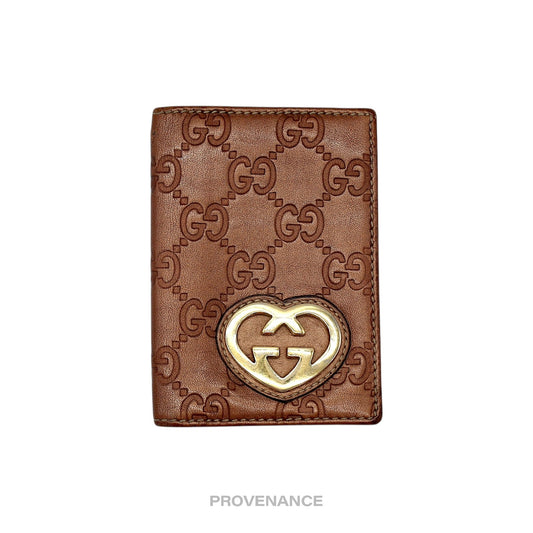 🔴 Gucci GG Heart Pocket Organizer Card Wallet - Bronze
