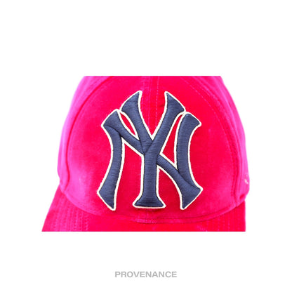 🔴 Gucci x NY Yankees Embroidered Hat Cap - Pink Velour