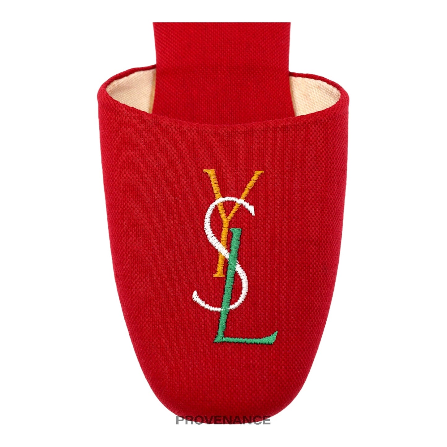 🔴 Yves Saint Laurent YSL Logo Slipper - Red Canvas