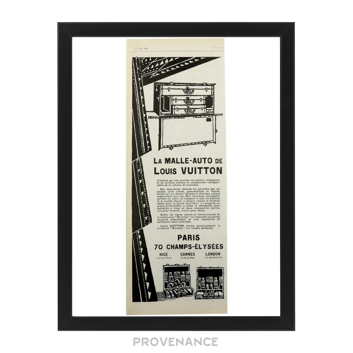 🔴 Louis Vuitton Antique Vintage Newsprint Ad - MALLE-AUTO