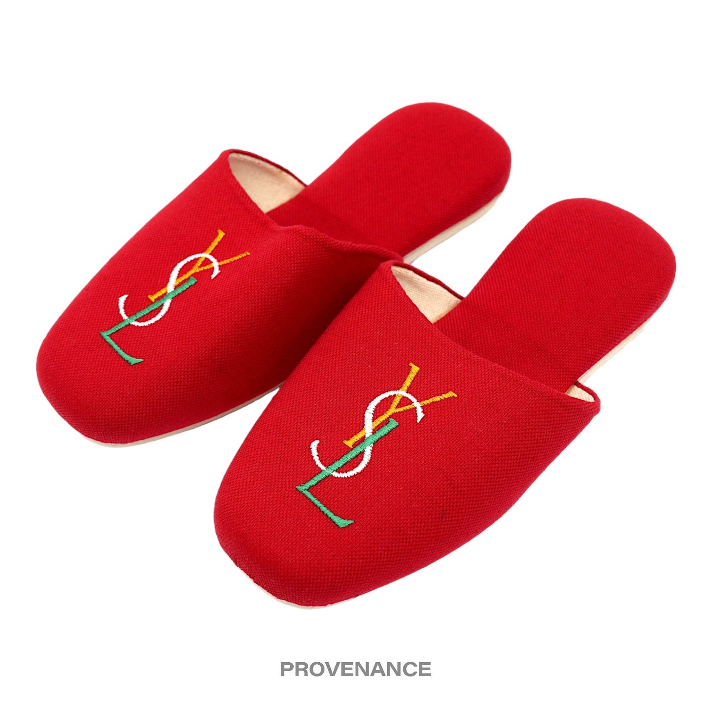 🔴 Yves Saint Laurent YSL Logo Slipper - Red Canvas