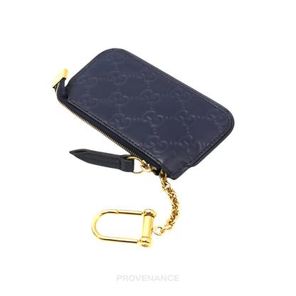 🔴 Gucci Key Pouch Cles - Navy GG Guccissima Leather