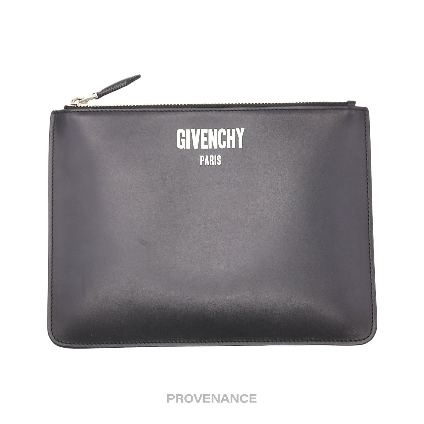 🔴 Givenchy Logo Zip Pouch Clutch Bag - Black Leather