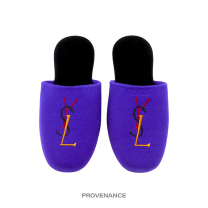 🔴 Yves Saint Laurent YSL Velour Logo Slipper - Purple