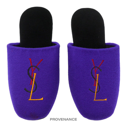 🔴 Yves Saint Laurent YSL Velour Logo Slipper - Purple