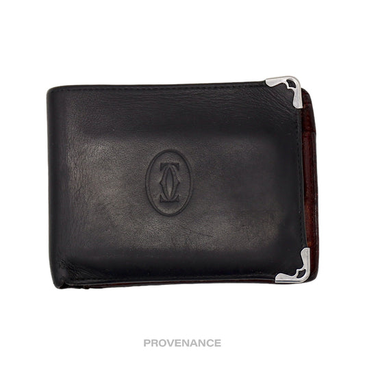 🔴 Cartier Bifold Wallet - Black & Burgundy Calfskin