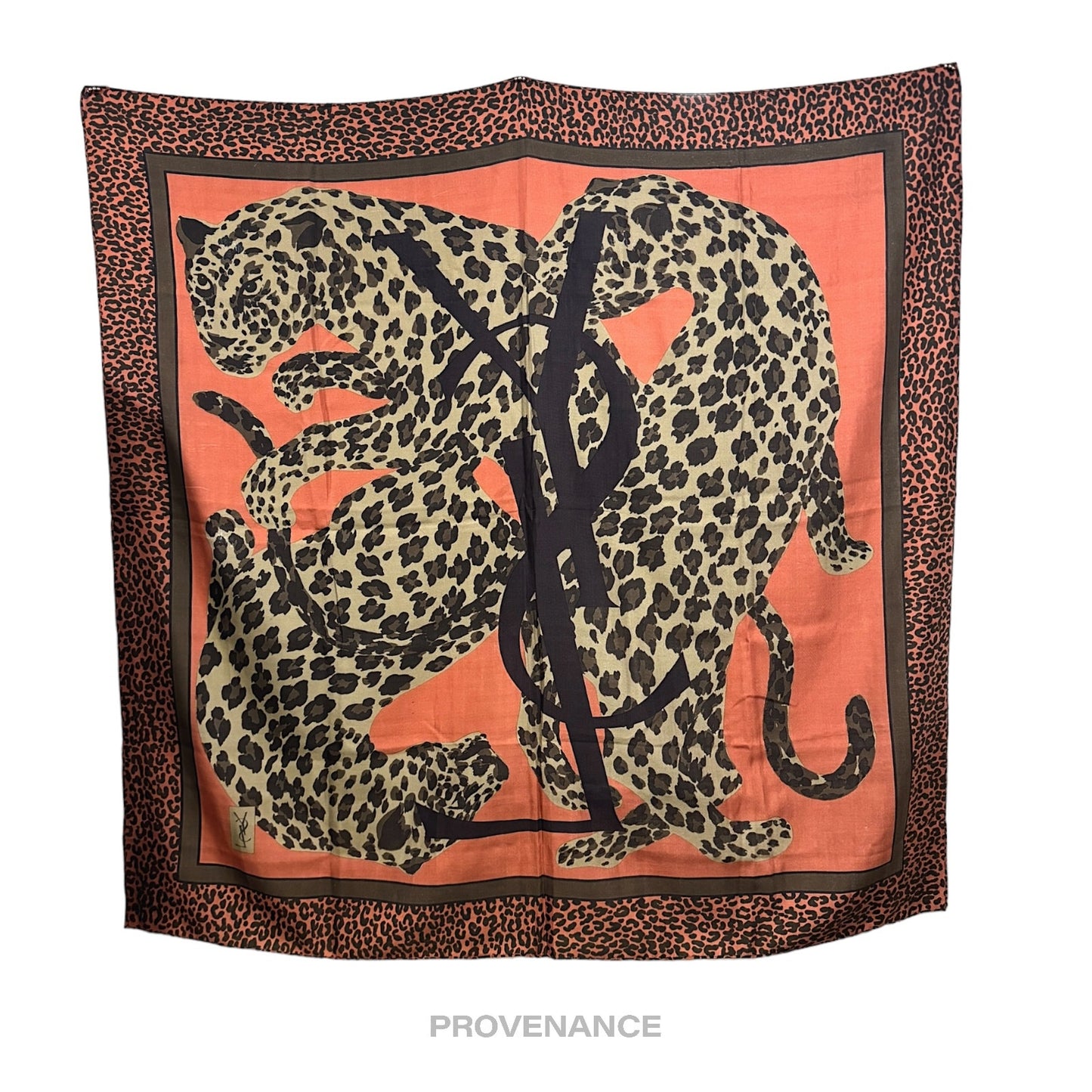 🔴 Yves Saint Laurent YSL Leopard Scarf 105 - Burnt Sienna